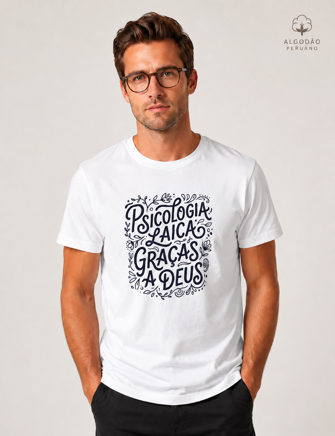 Camiseta Algodão Peruano "Psicologia Laica Graças a Deus" | Edição Hand Lettering