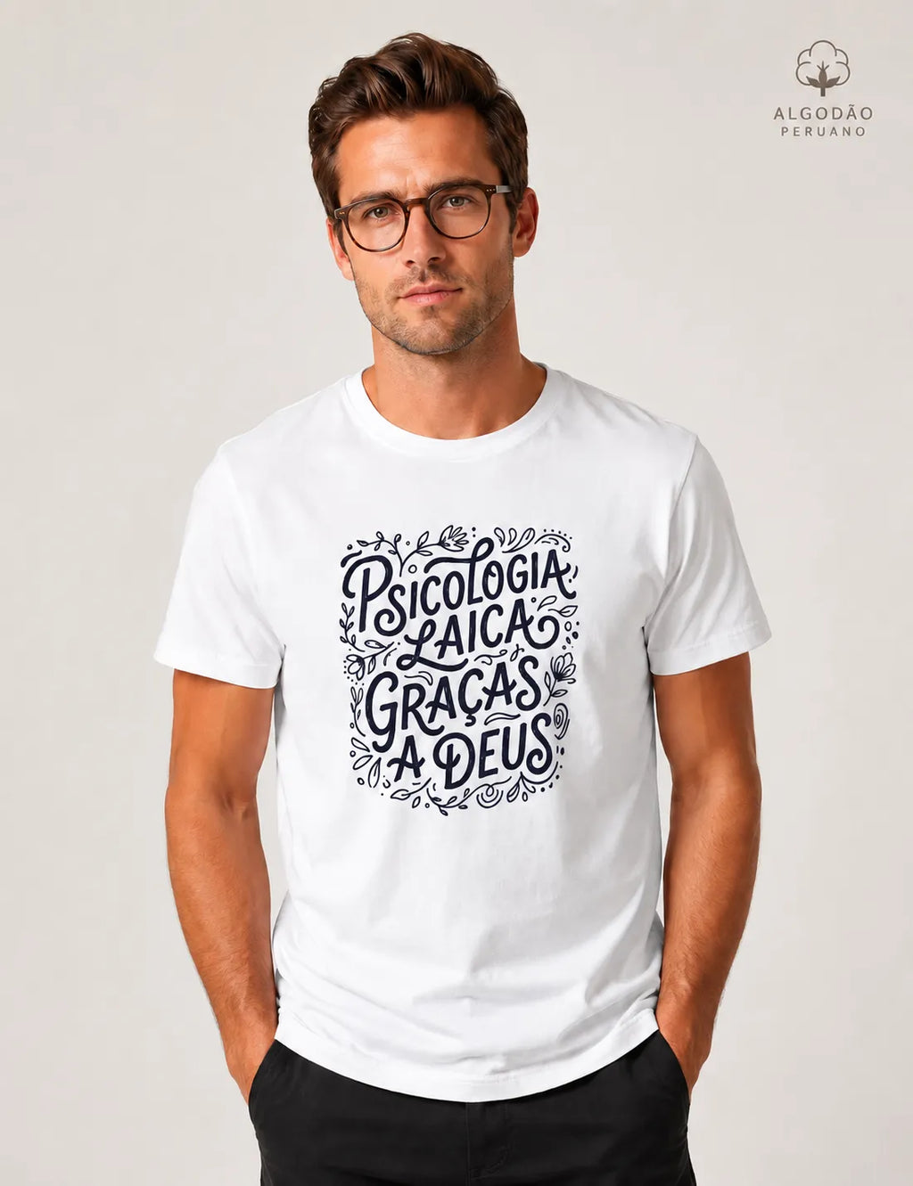 Camiseta Algodão Peruano "Psicologia Laica Graças a Deus" | Edição Hand Lettering