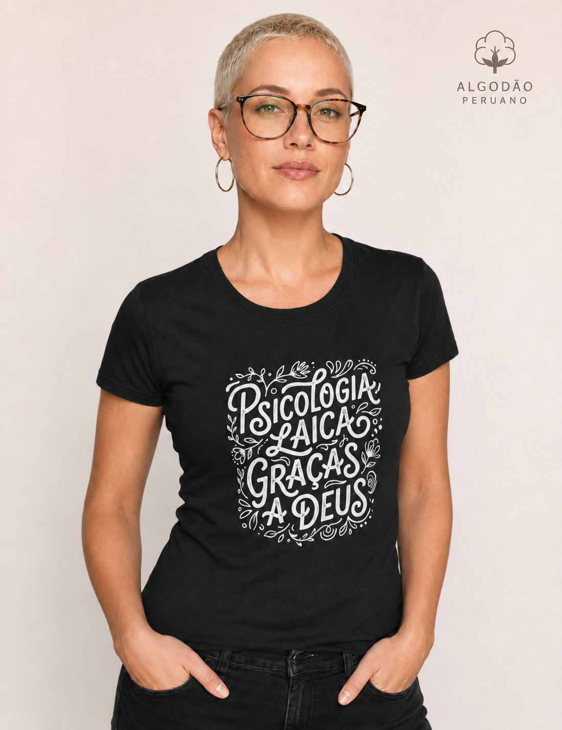 Camiseta Algodão Peruano "Psicologia Laica Graças a Deus" | Edição Hand Lettering