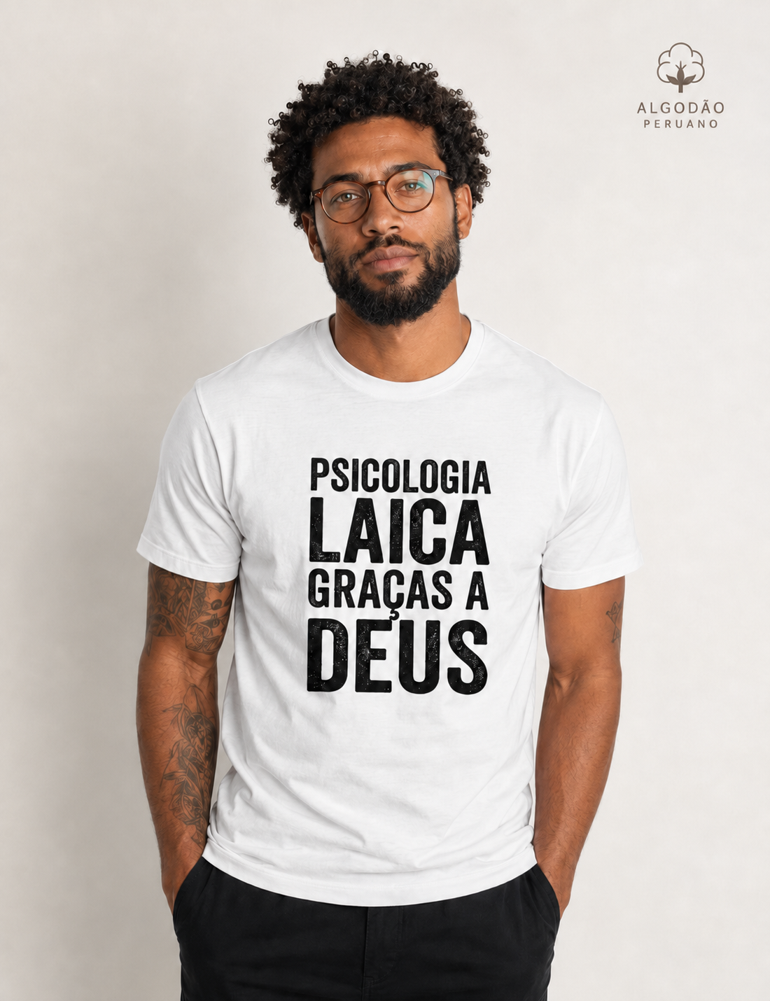 Camiseta Algodão Peruano "Psicologia Laica Graças a Deus" | Minimalista