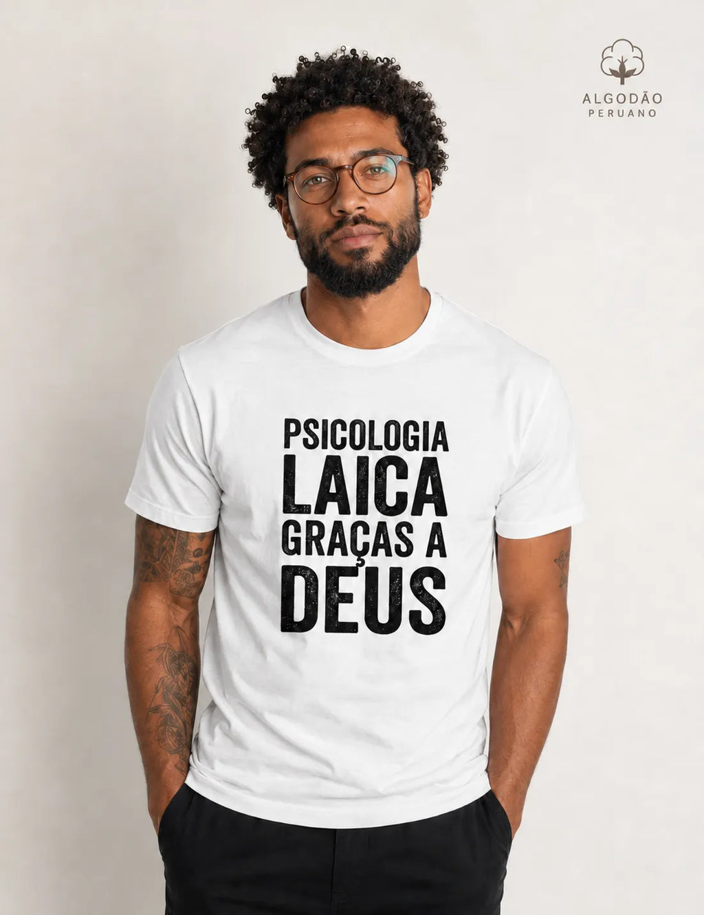 Camiseta Algodão Peruano "Psicologia Laica Graças a Deus" | Minimalista