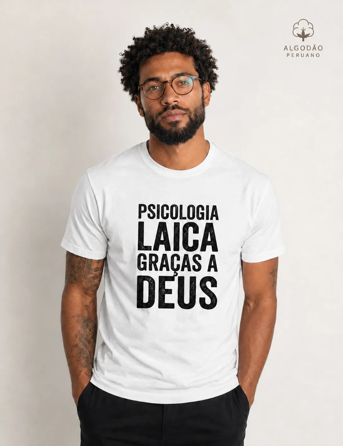 Camiseta Algodão Peruano "Psicologia Laica Graças a Deus" | Minimalista