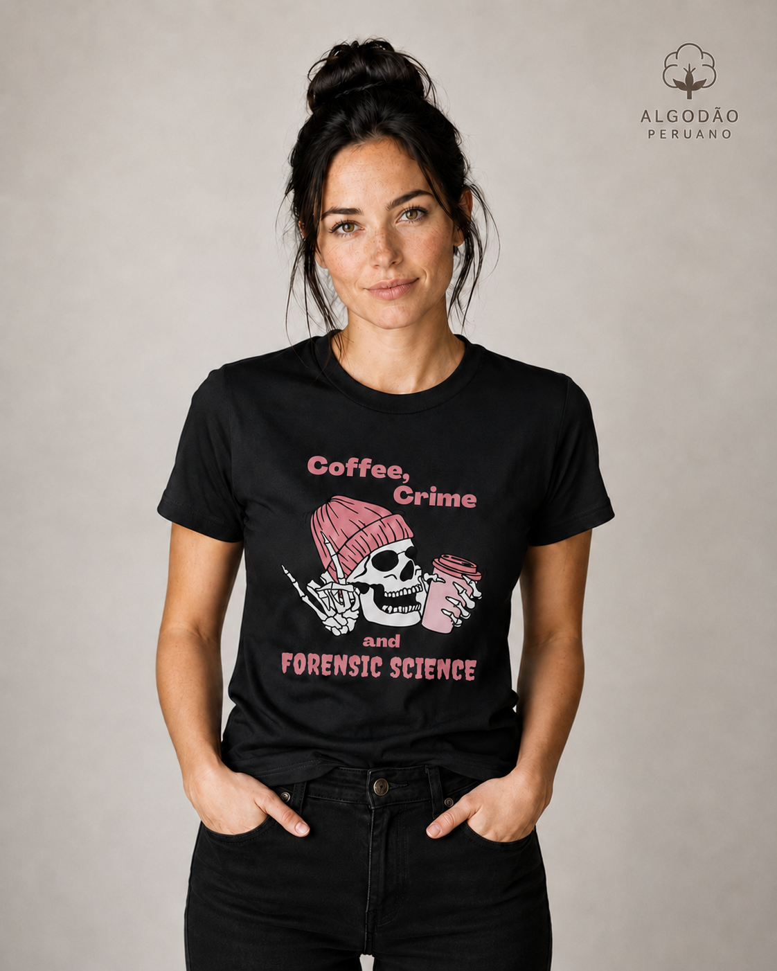 Camiseta Algodão Peruano "Coffee, Crime & Forensic Science" | A Tríade da Sobrevivência