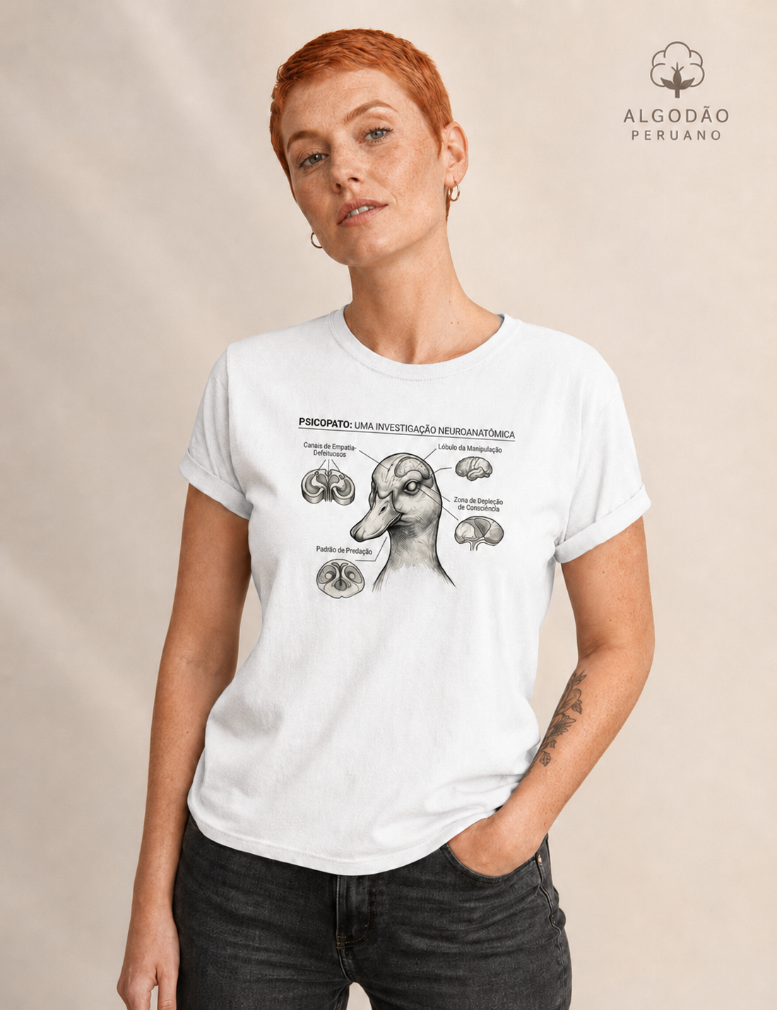 Camiseta Algodão Peruano Psicopatologia Forense - O Psicopato | Ilustração Neuroanatômica