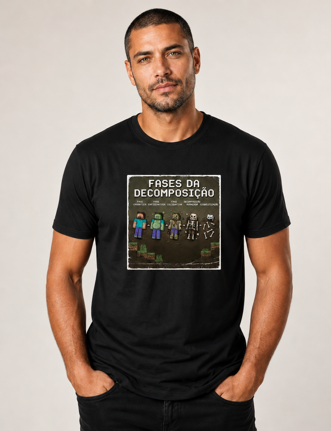 Camiseta Fases da Decomposição 8-Bits | Gamer Forense