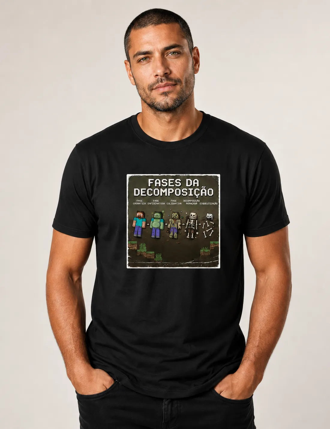 Camiseta Fases da Decomposição 8-Bits | Gamer Forense