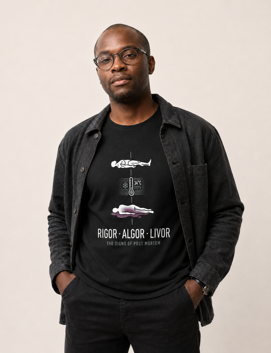 Camiseta Tríade Post Mortem (Rigor, Algor, Livor) | Coleção Forense