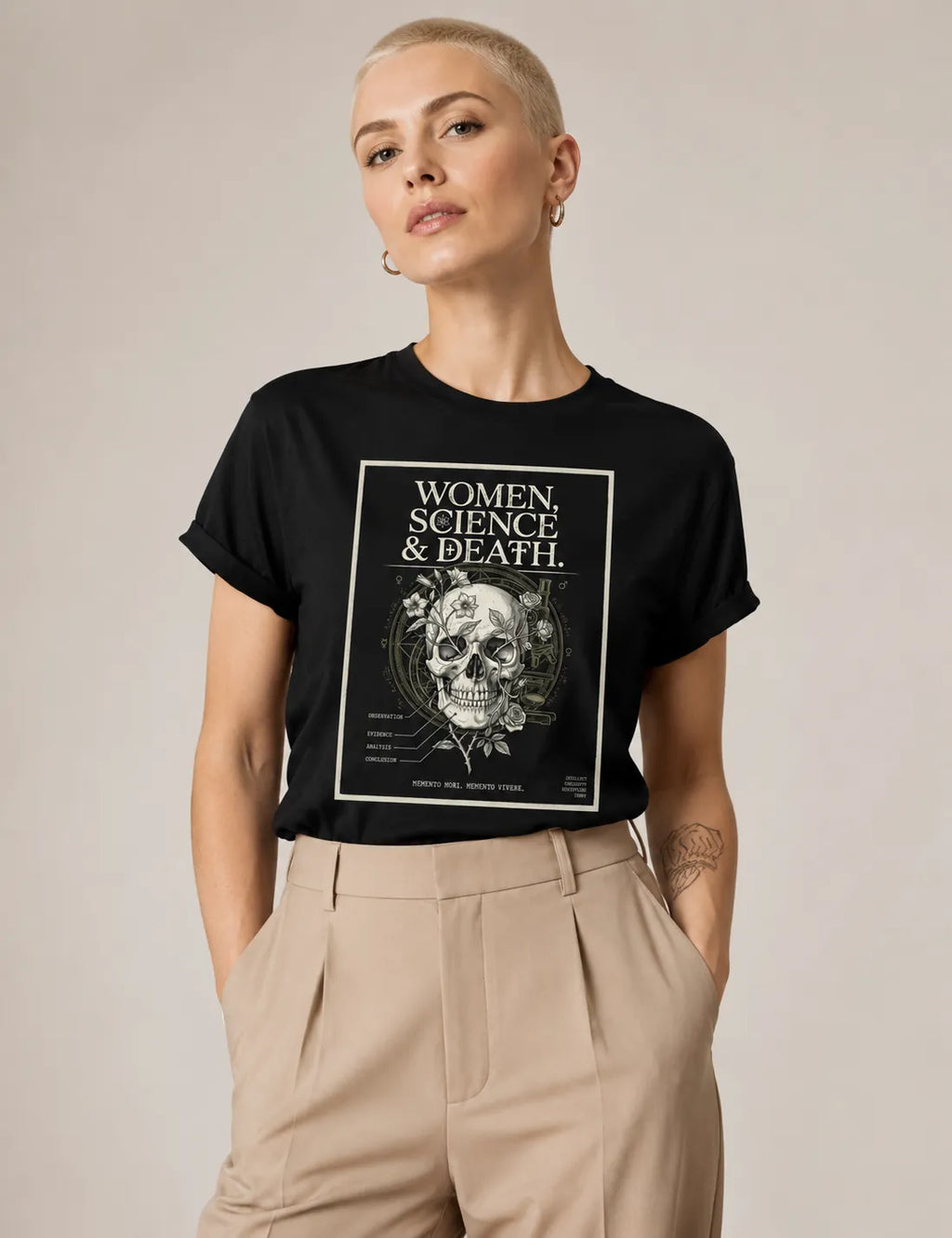 Camiseta Gótica Científica "Women, Science & Death" | Memento Mori