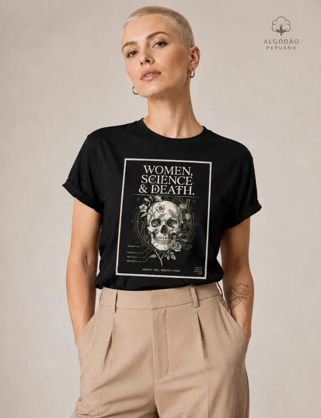 Camiseta Algodão Peruano Gótica Científica "Women, Science & Death" | Memento Mori