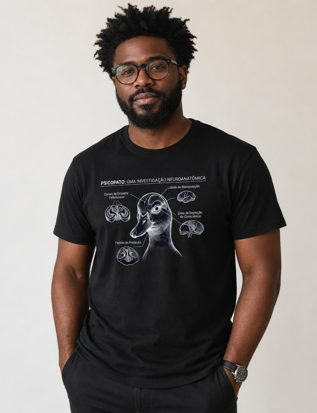 Camiseta Psicopatologia Forense - O Psicopato | Ilustração Neuroanatômica