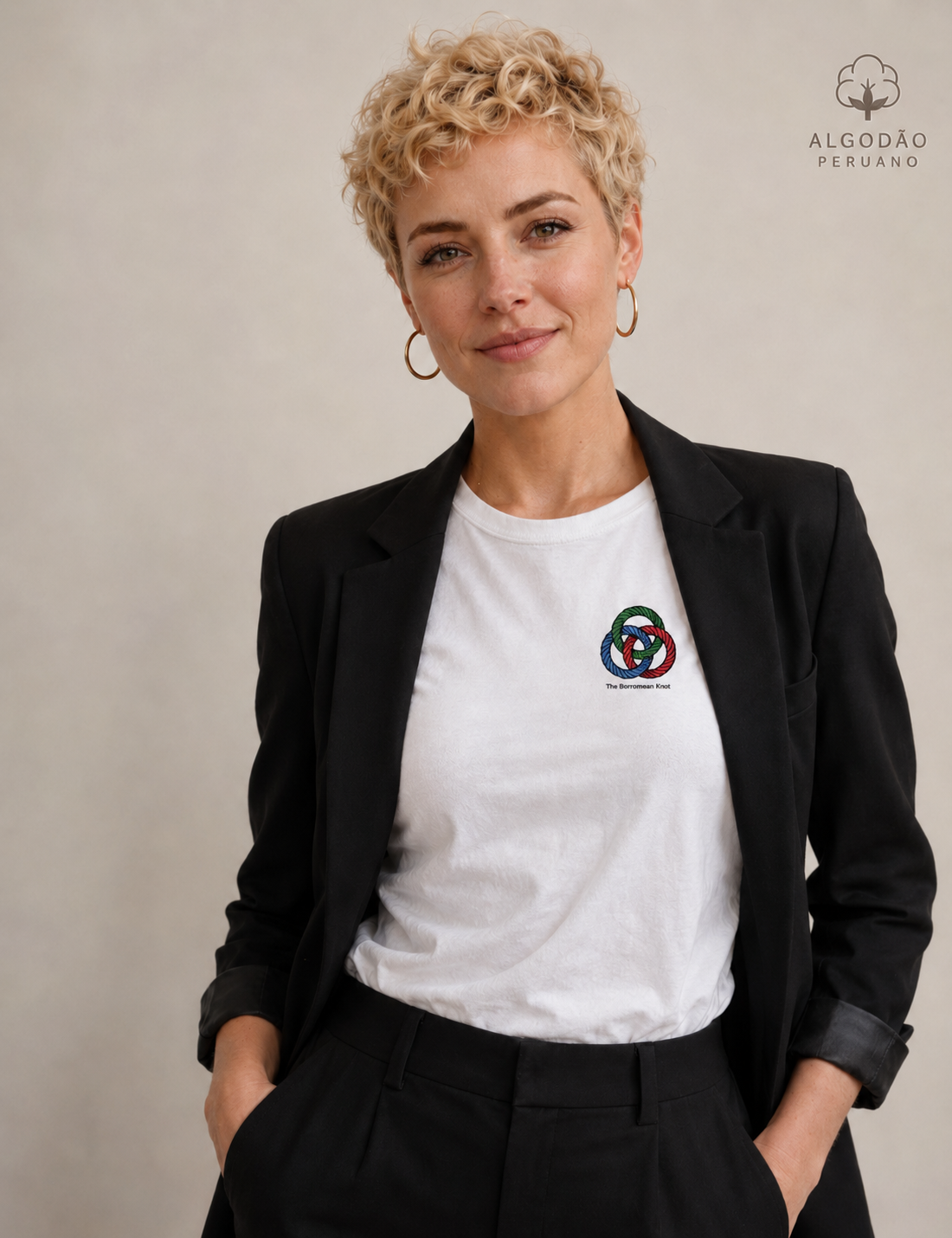 Camiseta Algodão Peruano Psicanálise Lacan - O Nó Borromeano (Topologia) | Minimalista