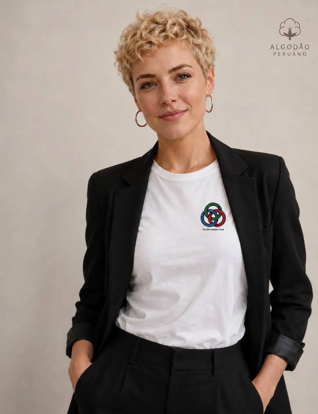 Camiseta Algodão Peruano Psicanálise Lacan - O Nó Borromeano (Topologia) | Minimalista