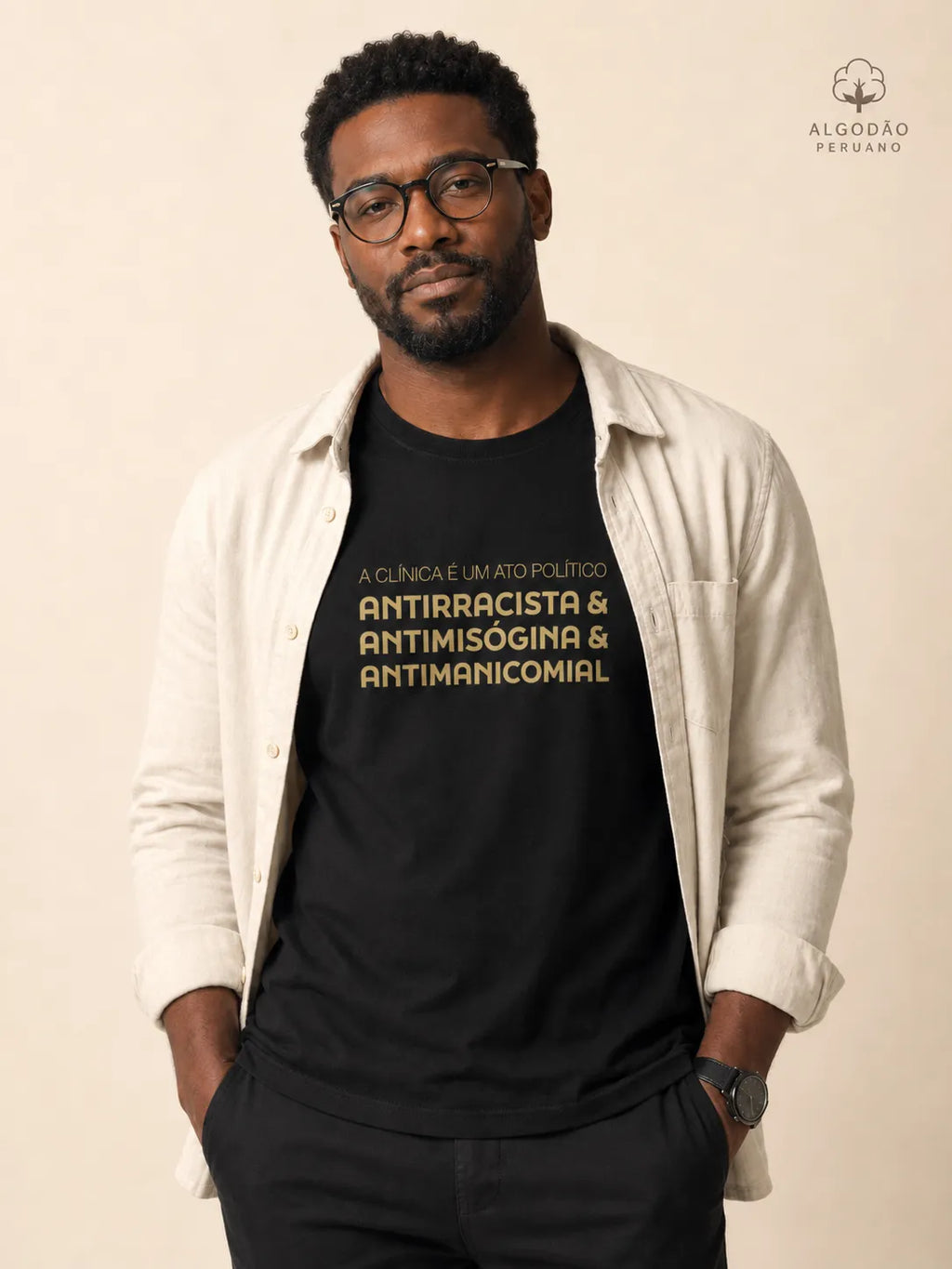 Camiseta Algodão Peruano "A Clínica é um Ato Político" | Antirracista, Antimisógina e Antimanicomial