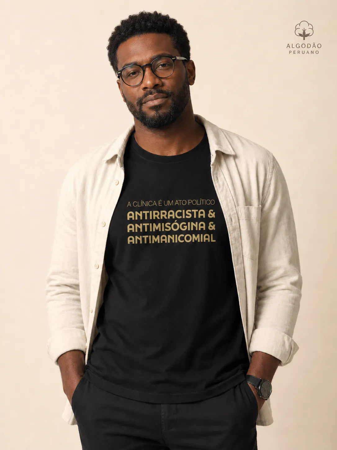 Camiseta Algodão Peruano "A Clínica é um Ato Político" | Antirracista, Antimisógina e Antimanicomial