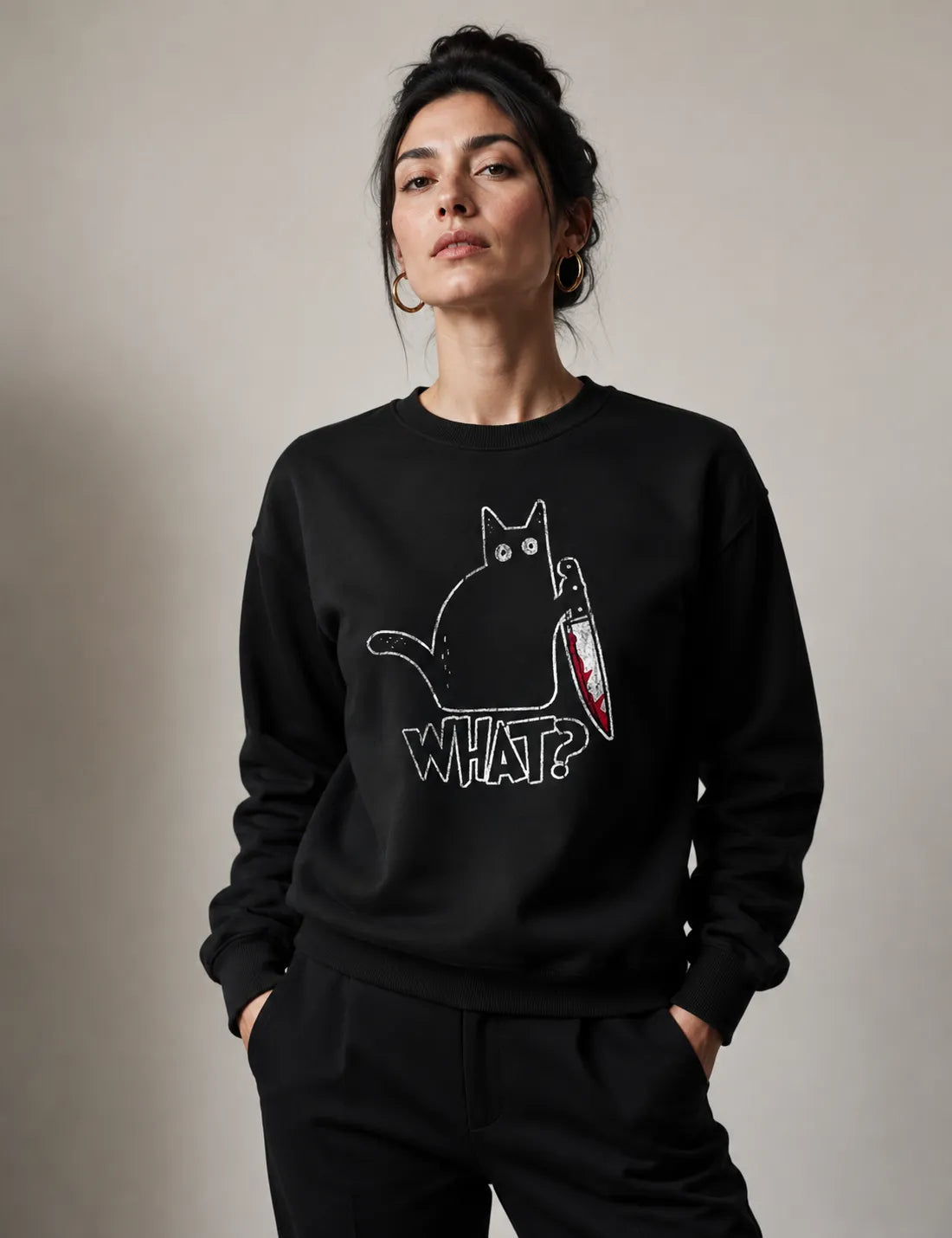 Suéter Moletom Gato "What?" | O Suspeito Sem Remorso