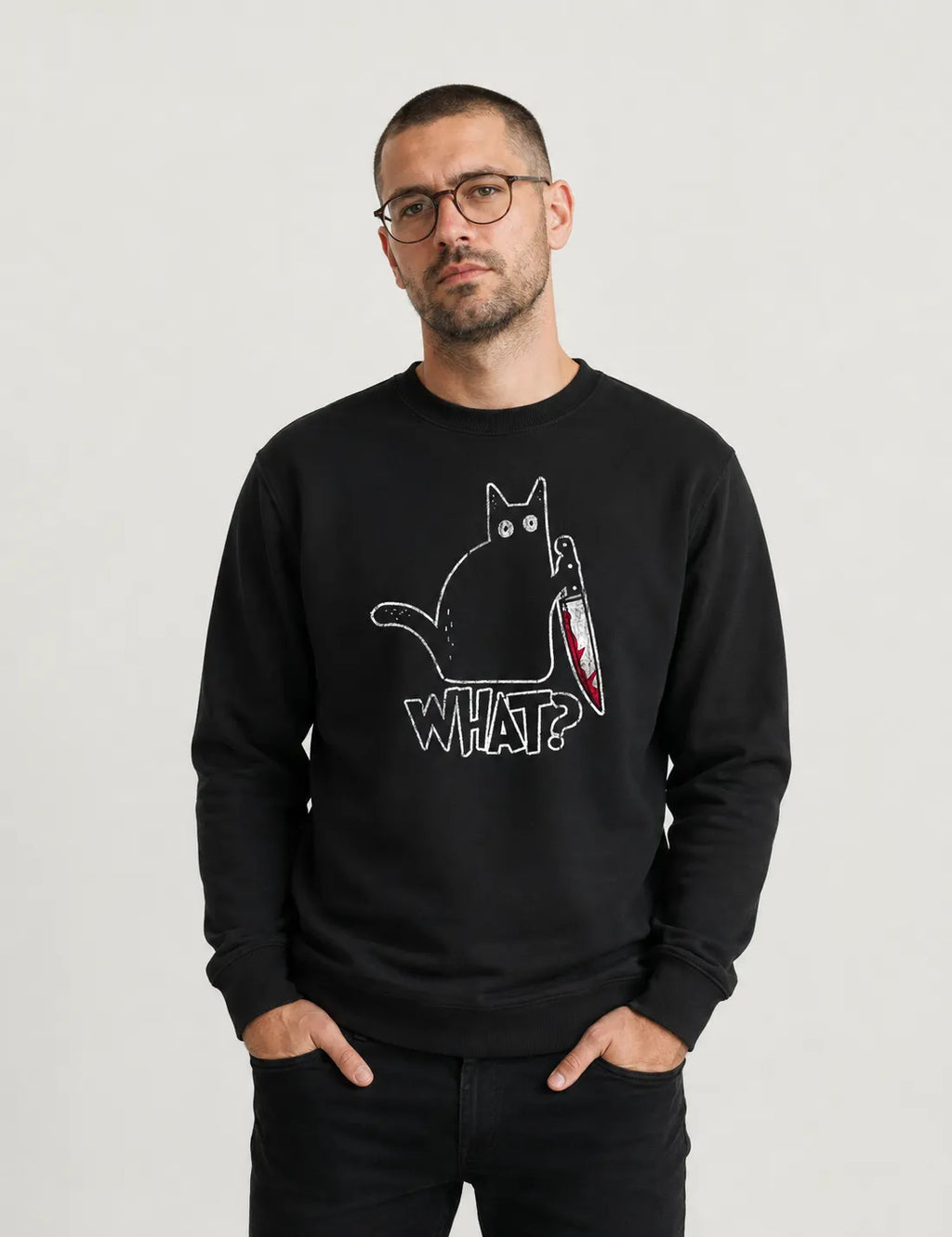 Suéter Moletom Gato "What?" | O Suspeito Sem Remorso