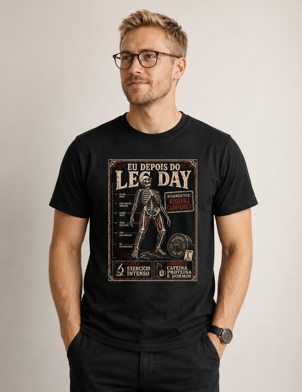 Camiseta "Diagnóstico: Rigidez Cadavérica" | O Verdadeiro Pós Leg Day