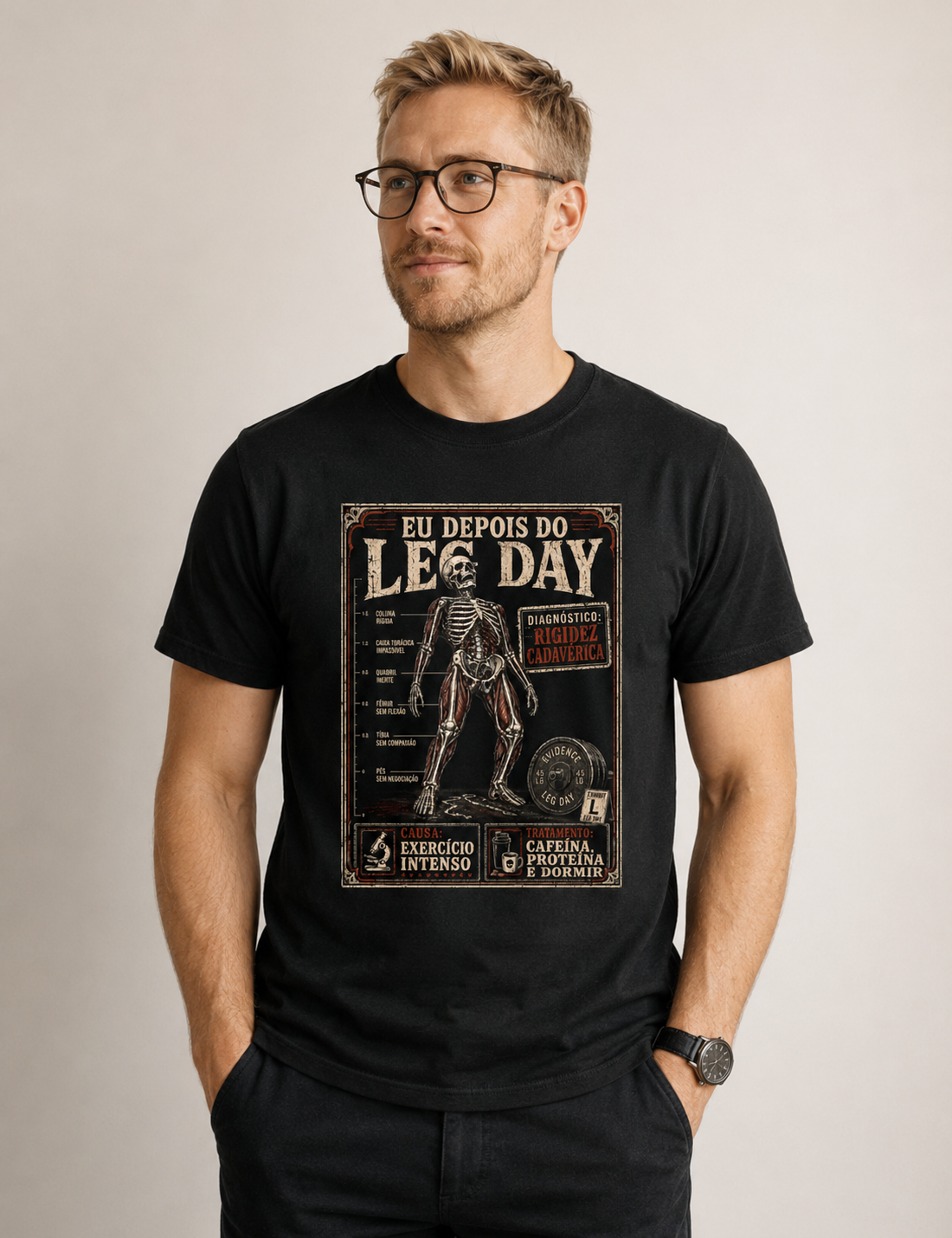 Camiseta "Diagnóstico: Rigidez Cadavérica" | O Verdadeiro Pós Leg Day
