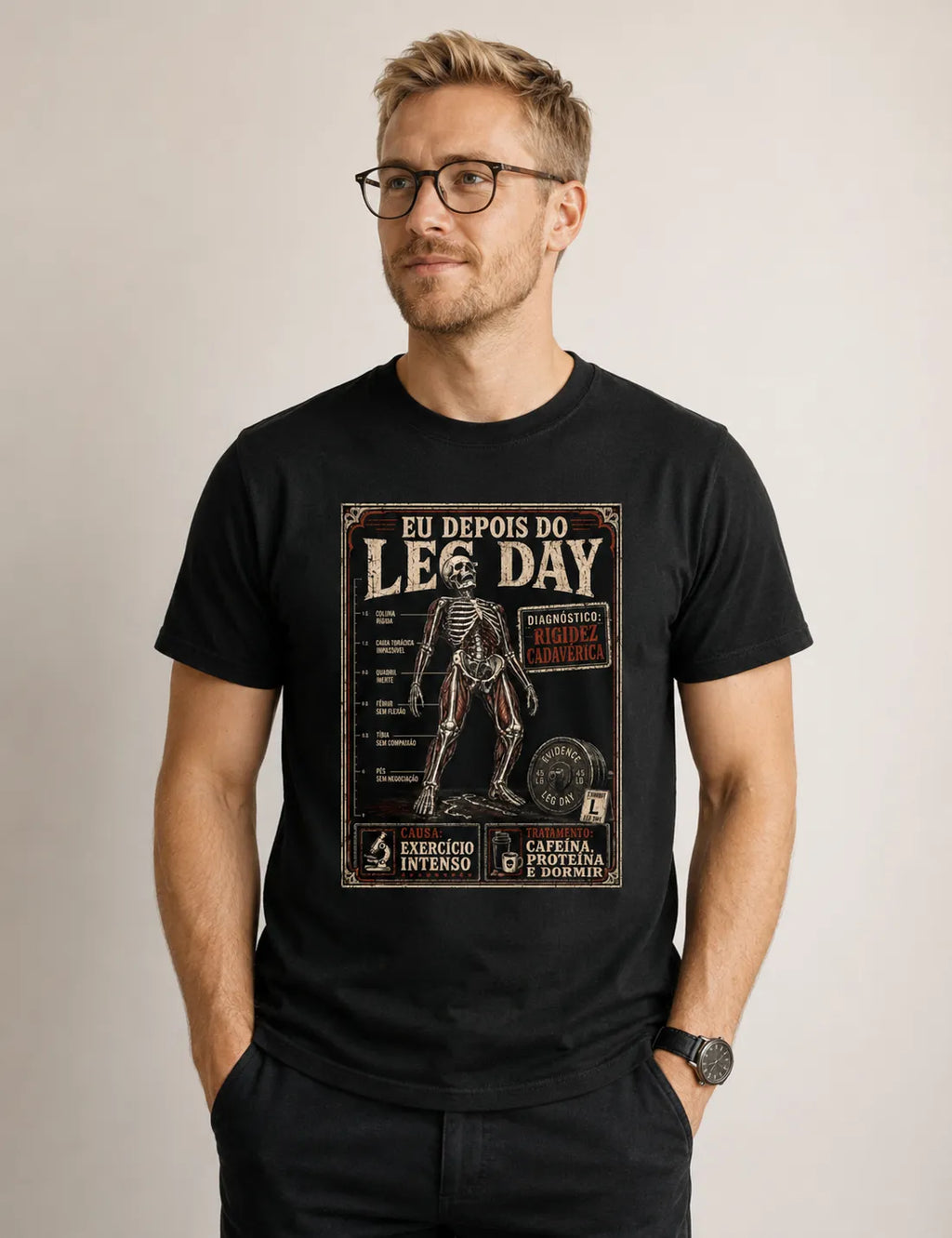 Camiseta "Diagnóstico: Rigidez Cadavérica" | O Verdadeiro Pós Leg Day