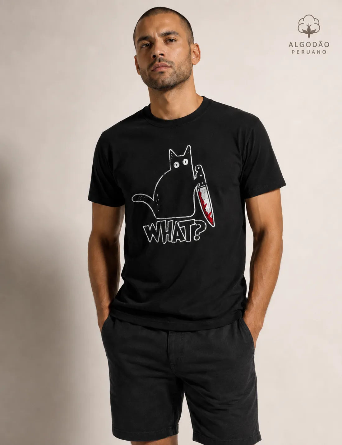 Camiseta Algodão Peruano Gato "What?" | O Suspeito Sem Remorso
