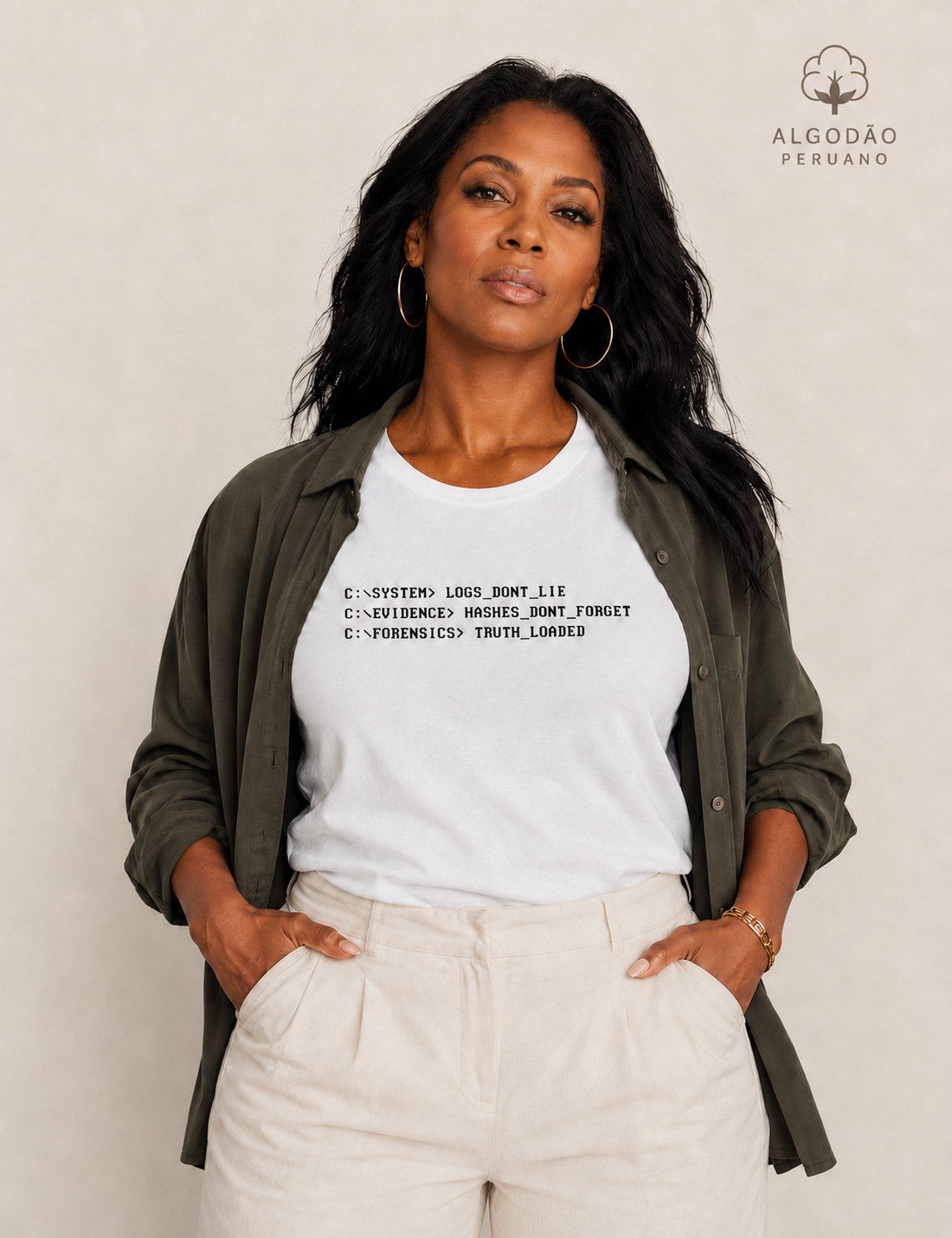 Camiseta Algodão Peruano "Logs Don't Lie" | O Código Forense
