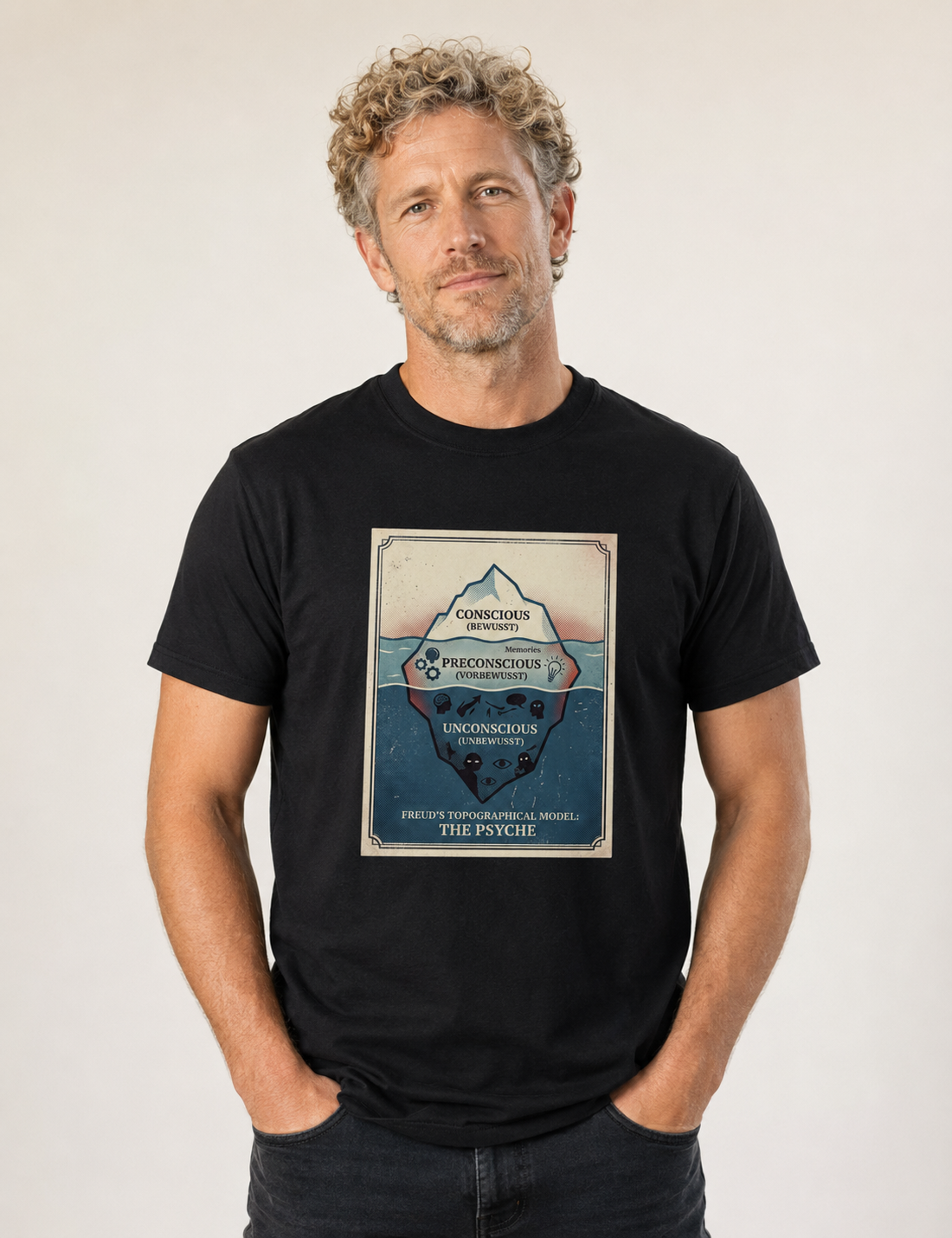 Camiseta Psicanálise Freud - Primeira Tópica (Iceberg Topographical Model) | Vintage Poster