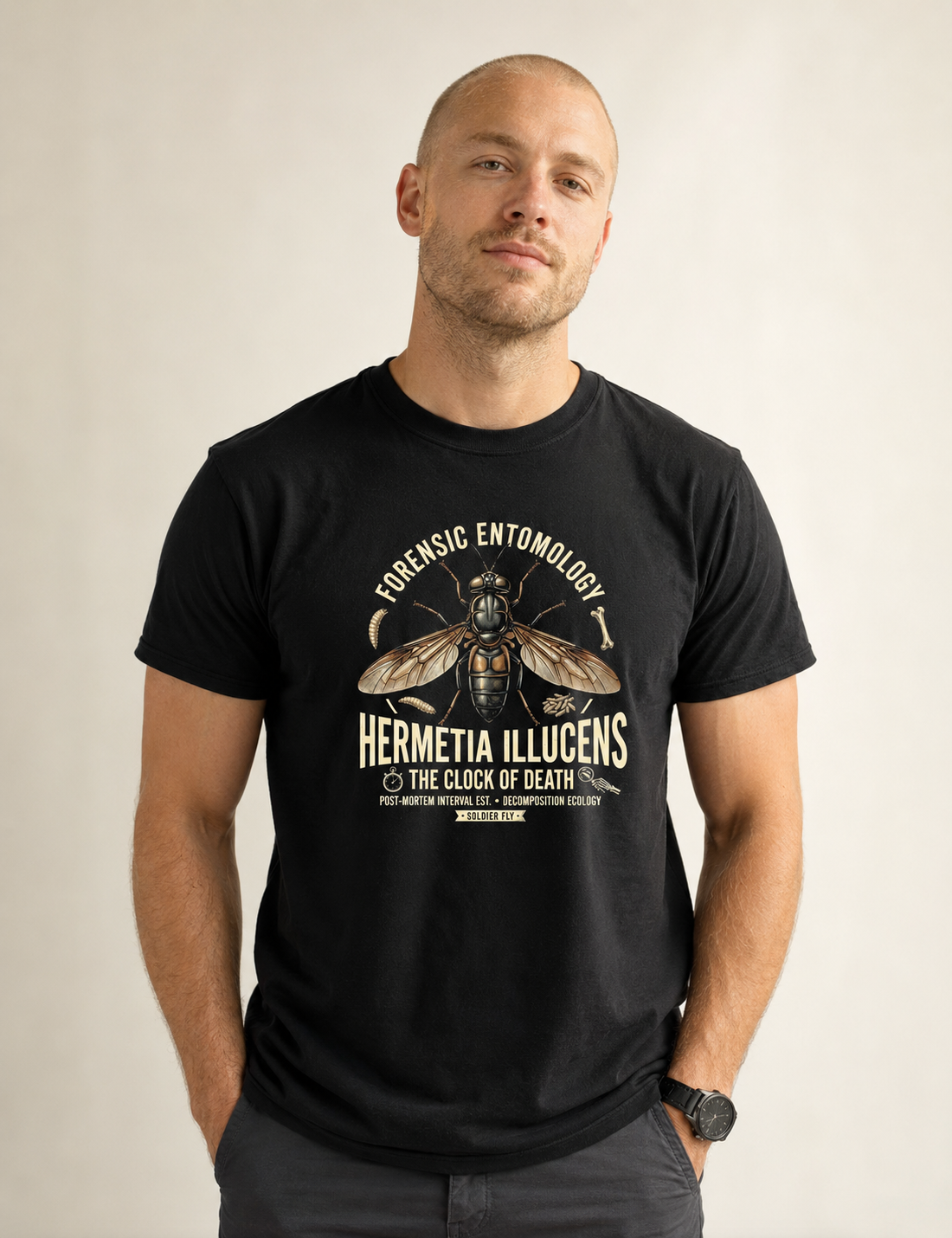 Camiseta "Entomologia Forense" | O Relógio da Morte (Hermetia illucens)