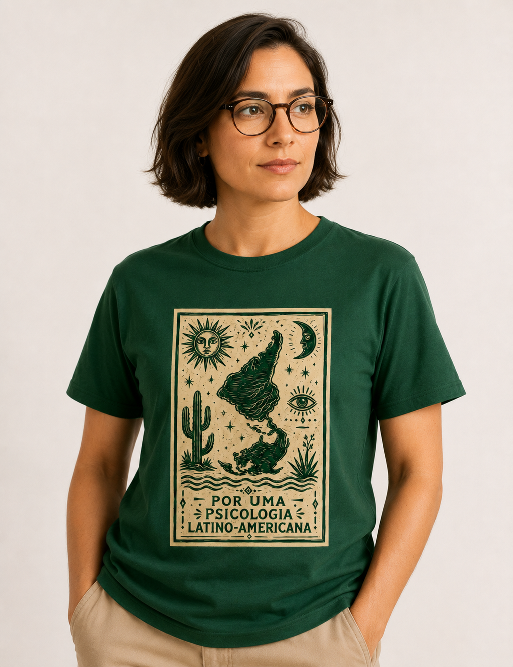Camiseta "Por uma Psicologia Latino-Americana" | Raízes e Xilogravura