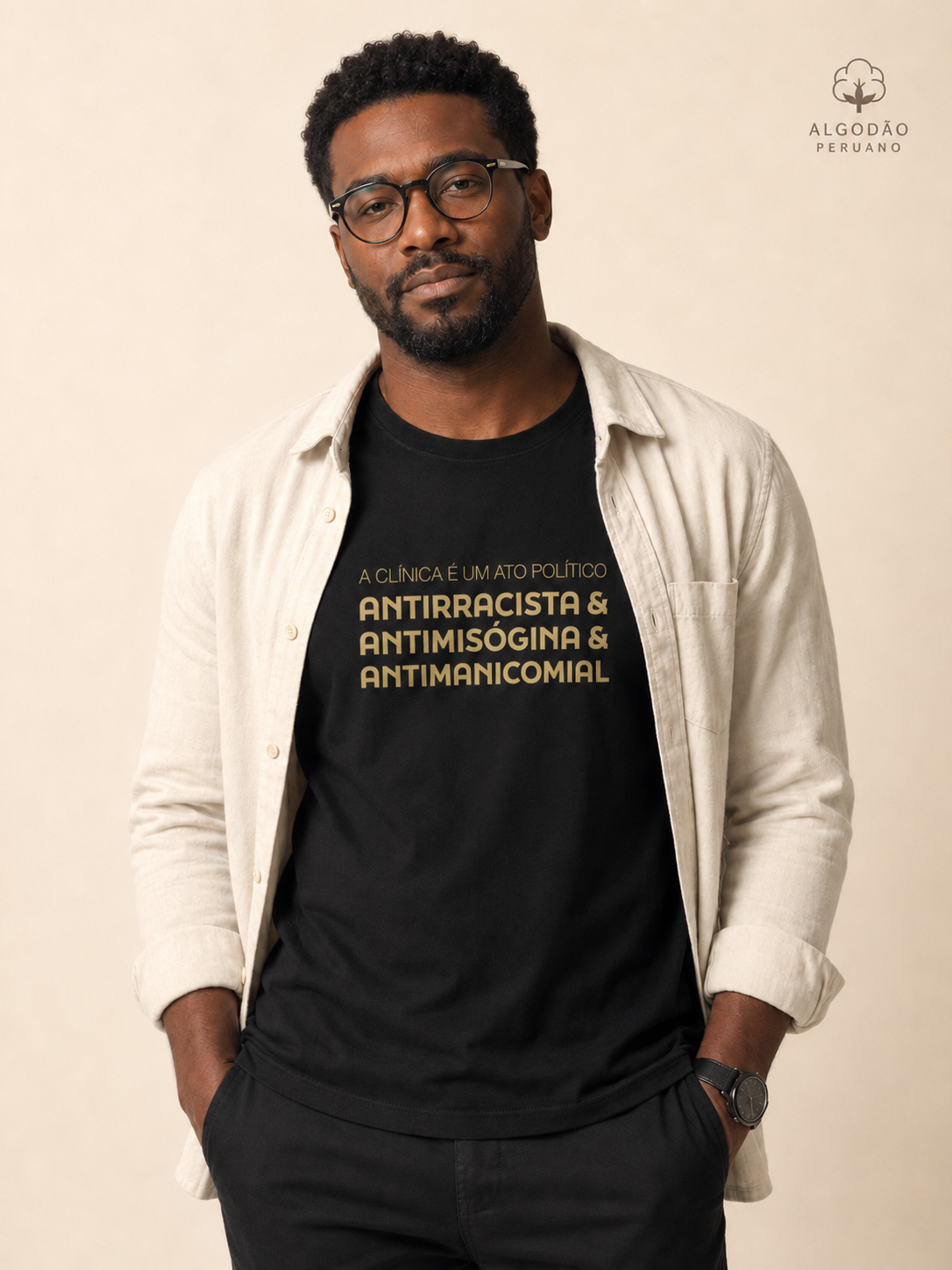 Camiseta Algodão Peruano "A Clínica é um Ato Político" | Antirracista, Antimisógina e Antimanicomial