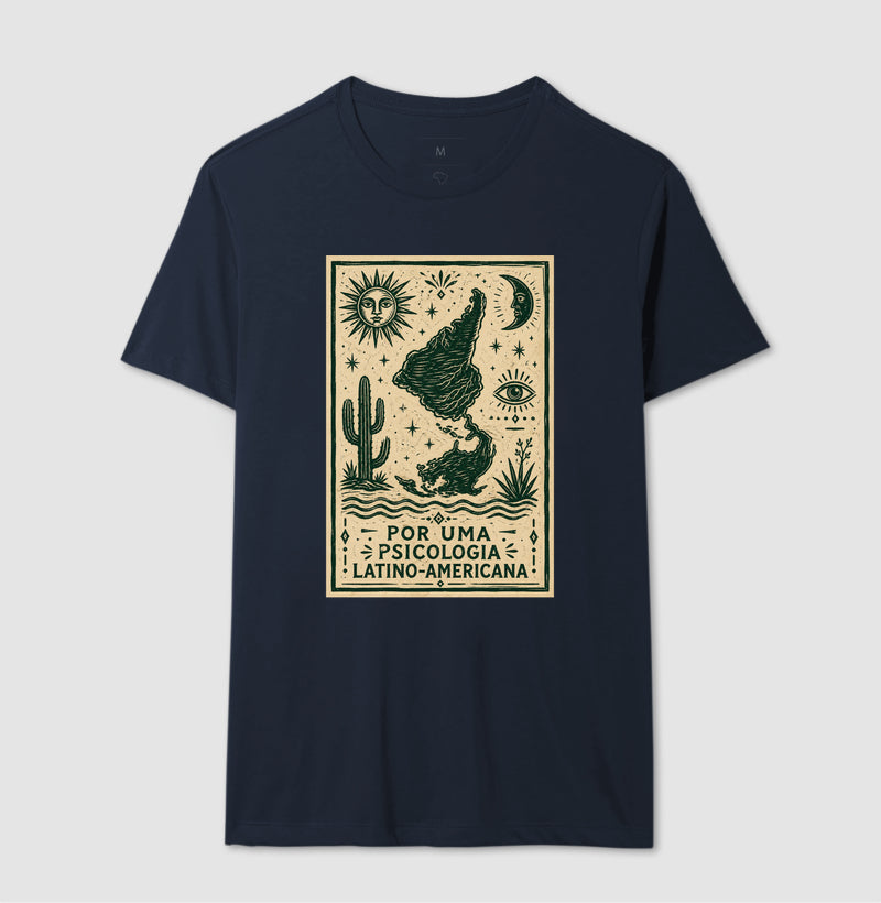 Camiseta "Por uma Psicologia Latino-Americana" | Raízes e Xilogravura