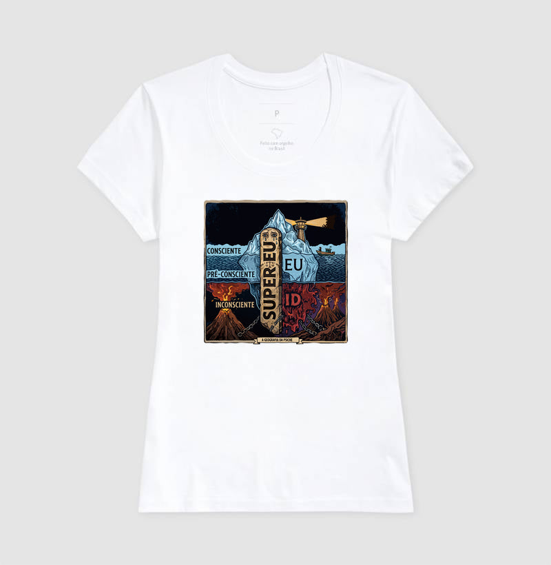 Camiseta Psicanálise Freud - (Primeira e Segunda Tópica) | Xilogravura Colorida