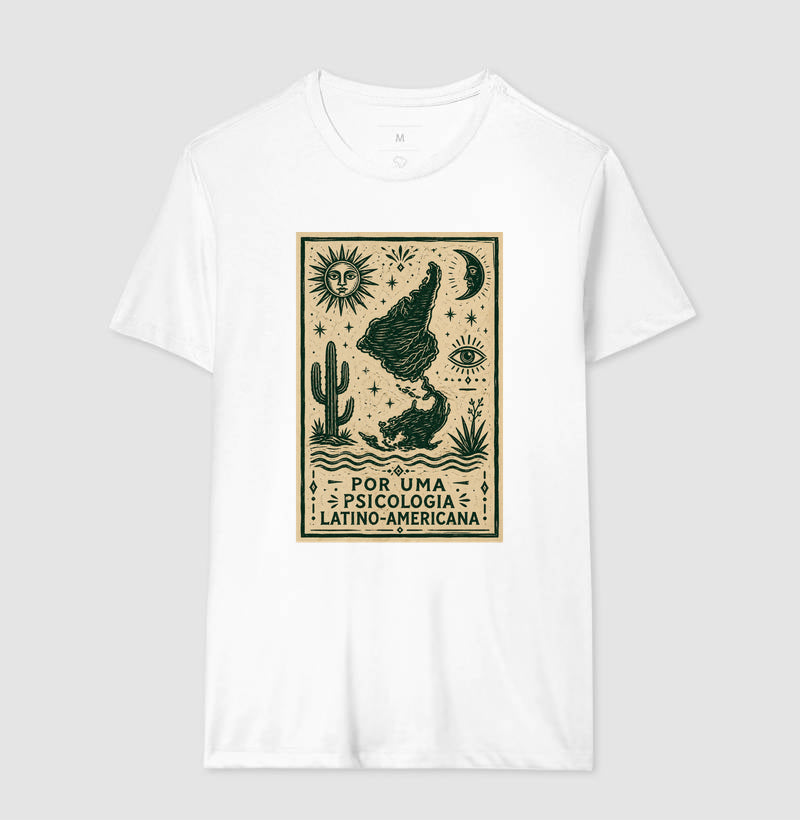 Camiseta "Por uma Psicologia Latino-Americana" | Raízes e Xilogravura