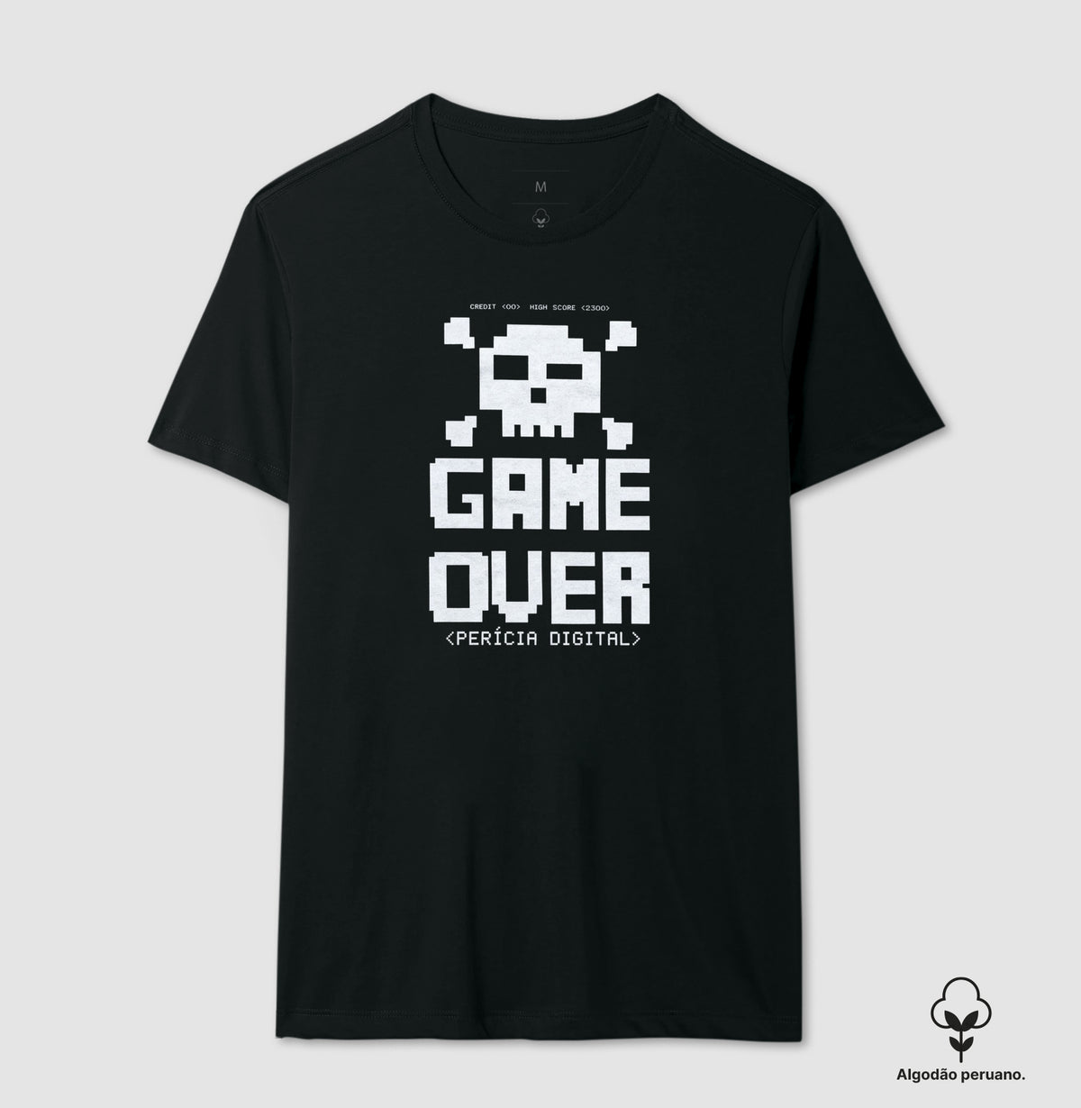 Camiseta Algodão Peruano Perícia Digital Game Over & Pixel Art Retro