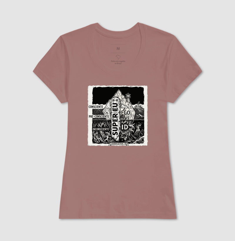 Camiseta Psicanálise Freud - Geografia da Psique (1ª e 2ª Tópica) | Xilogravura Clássica