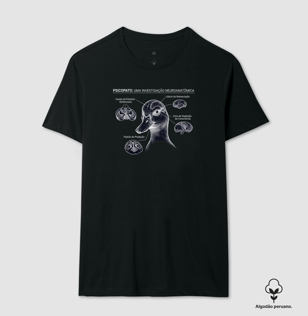 Camiseta Algodão Peruano Psicopatologia Forense - O Psicopato | Ilustração Neuroanatômica