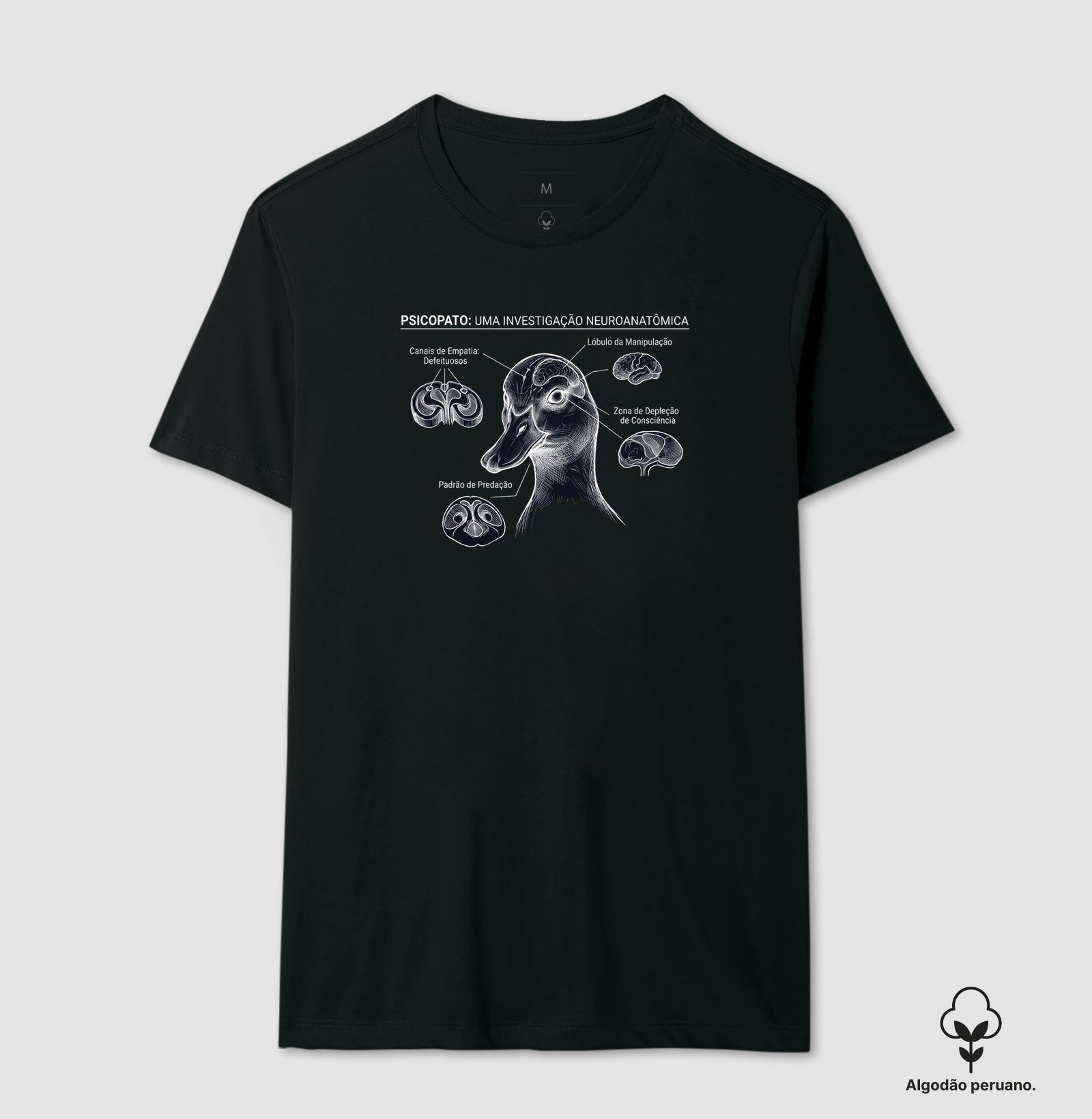 Camiseta Algodão Peruano Psicopatologia Forense - O Psicopato | Ilustração Neuroanatômica