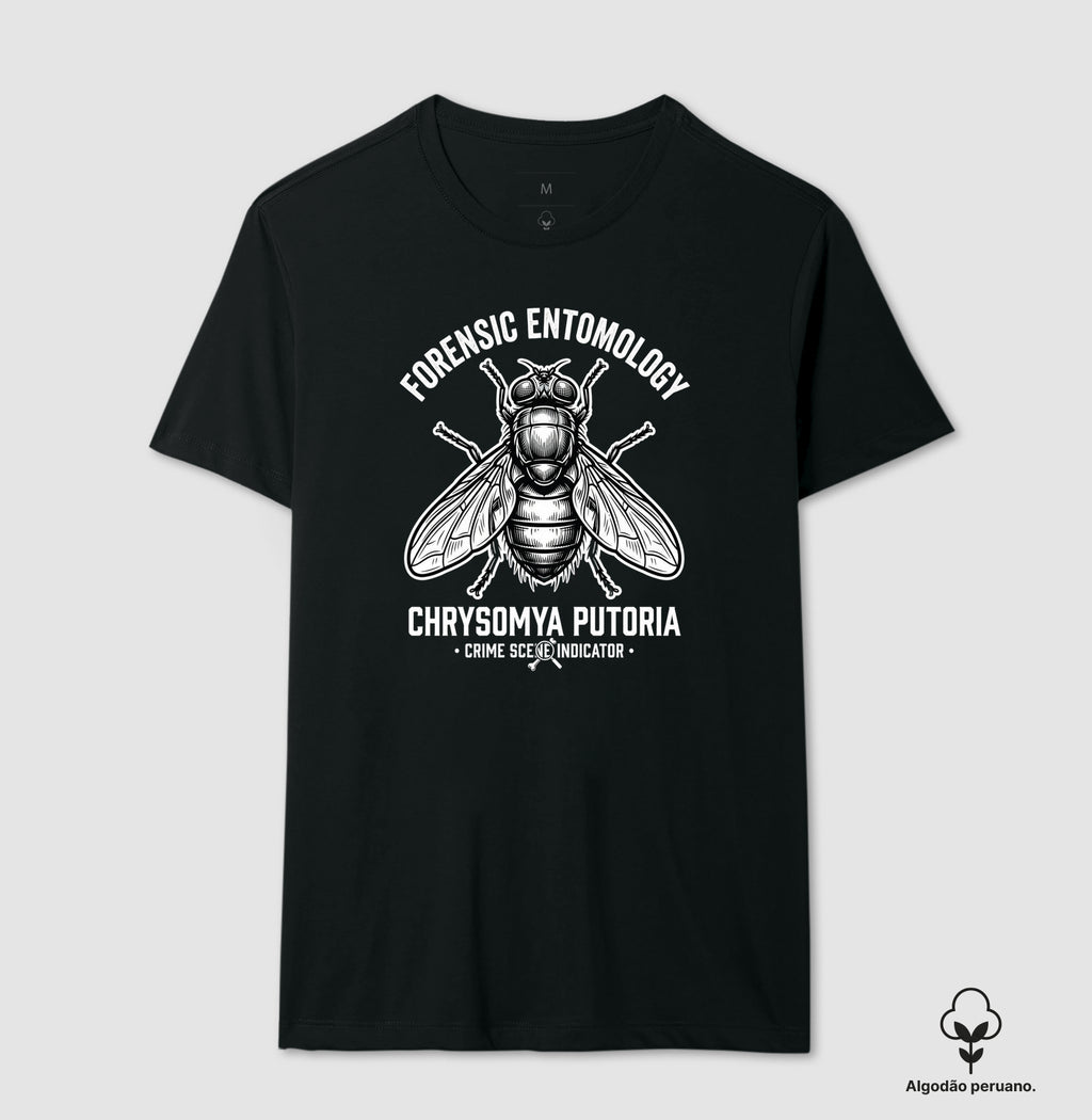Camiseta Algodão Peruano Entomologia Forense | Chrysomya putoria - Crime Scene Indicator