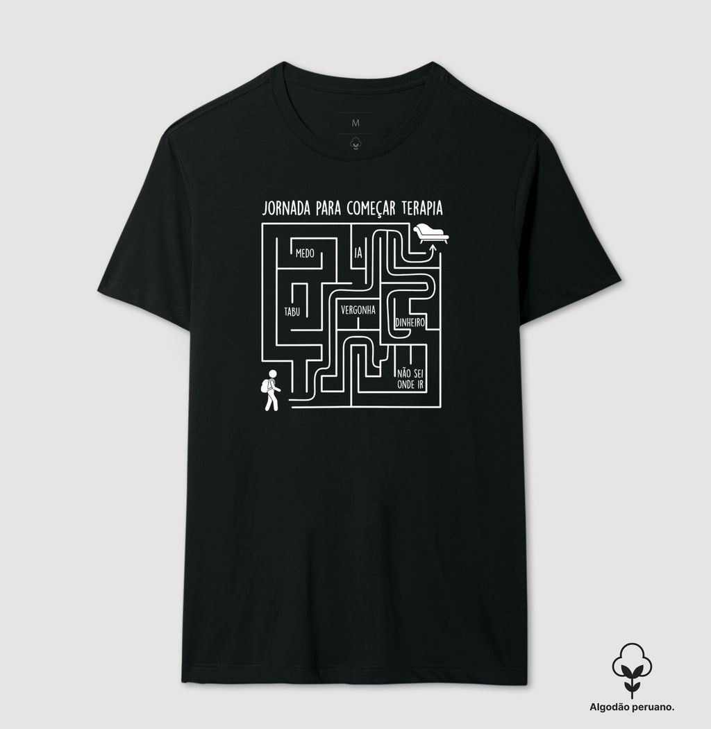 Camiseta Algodão Peruano Psicologia "Jornada Para Começar Terapia" | O Labirinto do Acolhimento