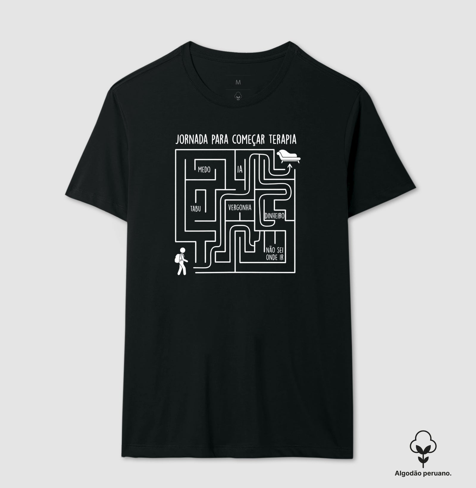 Camiseta Algodão Peruano Psicologia "Jornada Para Começar Terapia" | O Labirinto do Acolhimento