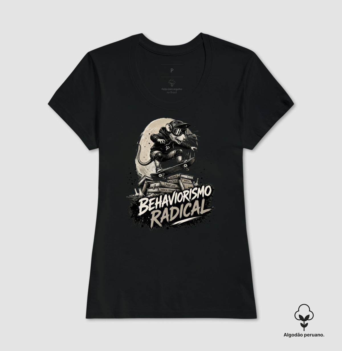 Camiseta Algodão Peruano Psicologia "Behaviorismo Radical" | Skate Rat & B.F. Skinner