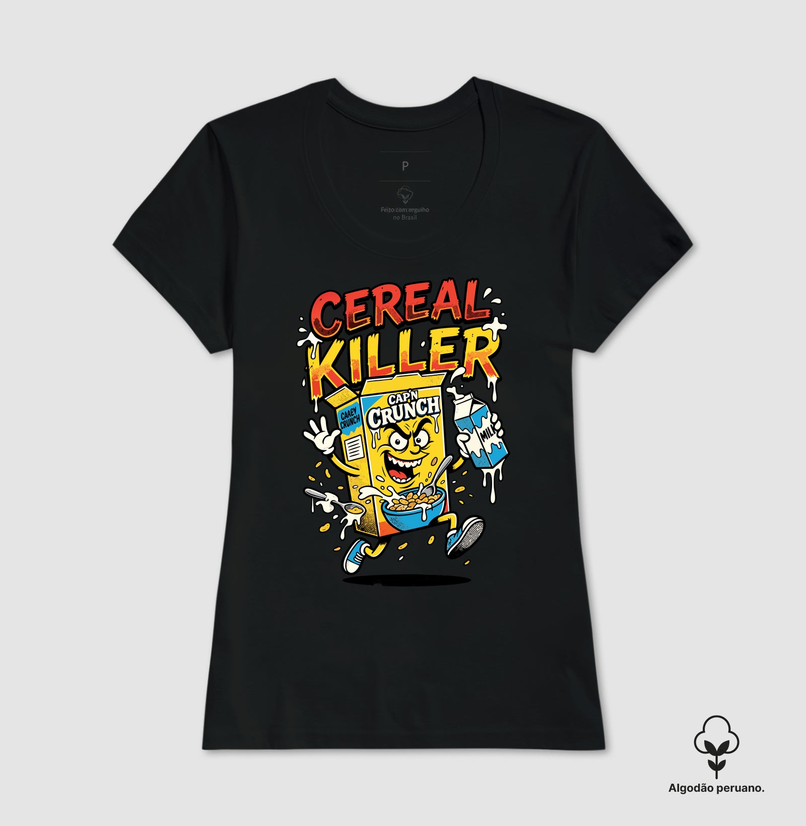 Camiseta Algodão Peruano Cereal Killer: Trocadilho de Cereal - Pop Art HQ
