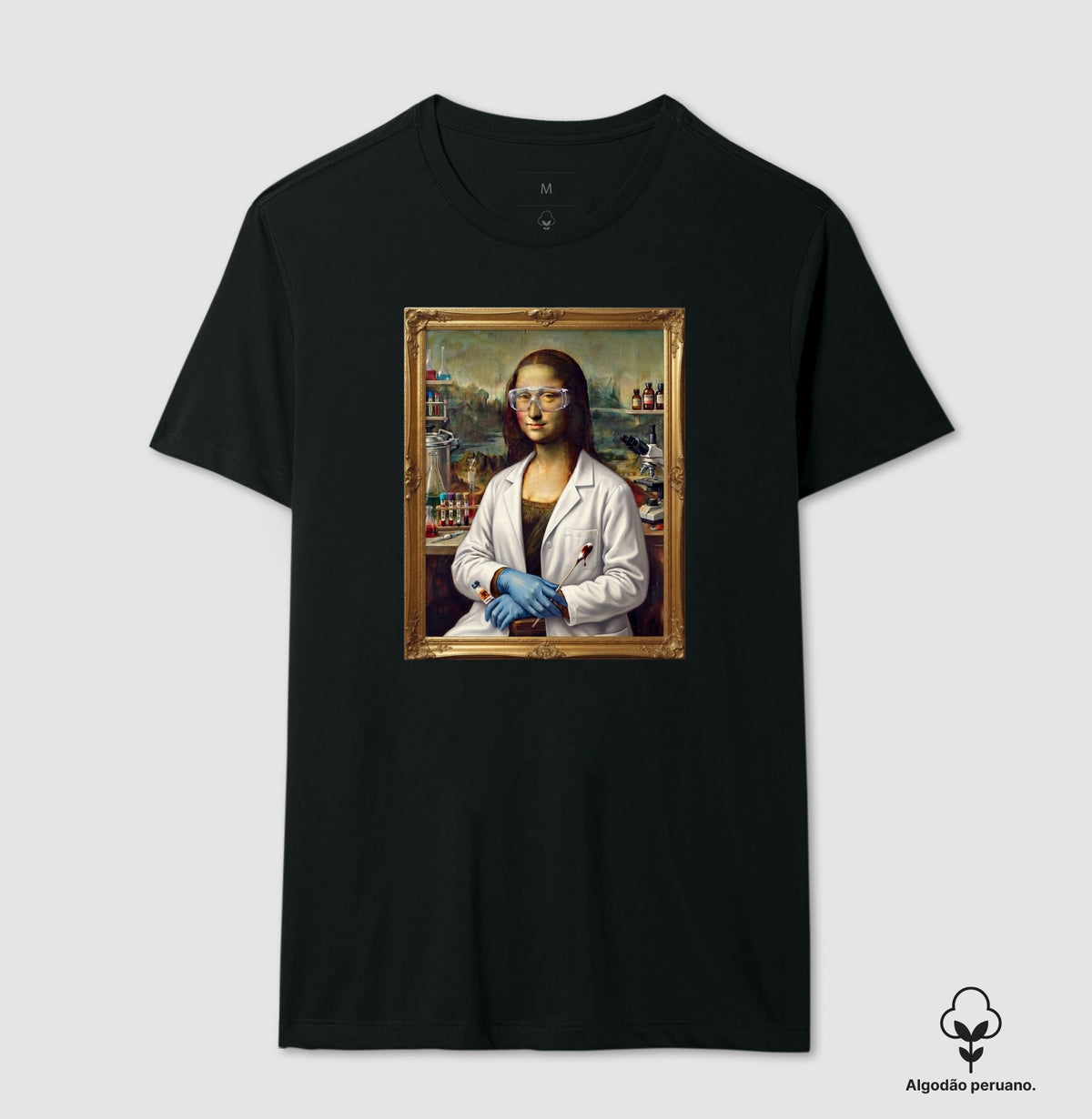 Camiseta Algodão Peruano "Mona Lisa Perita" | A Gioconda no Laboratório Forense