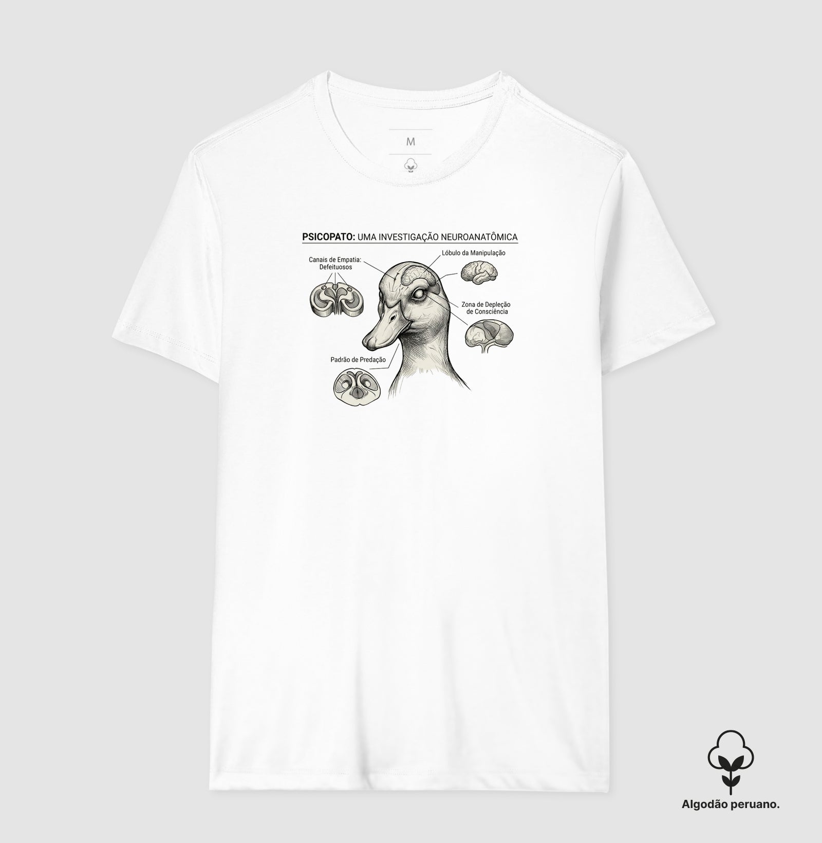 Camiseta Algodão Peruano Psicopatologia Forense - O Psicopato | Ilustração Neuroanatômica