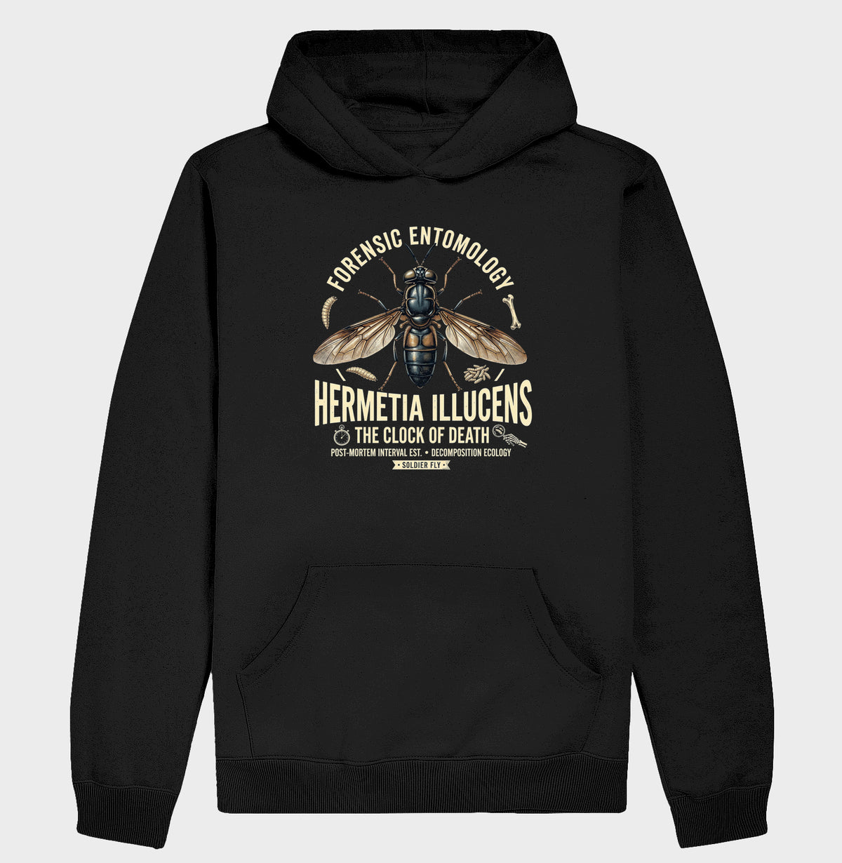 Hoodie Moletom "Entomologia Forense" | O Relógio da Morte (Hermetia illucens)