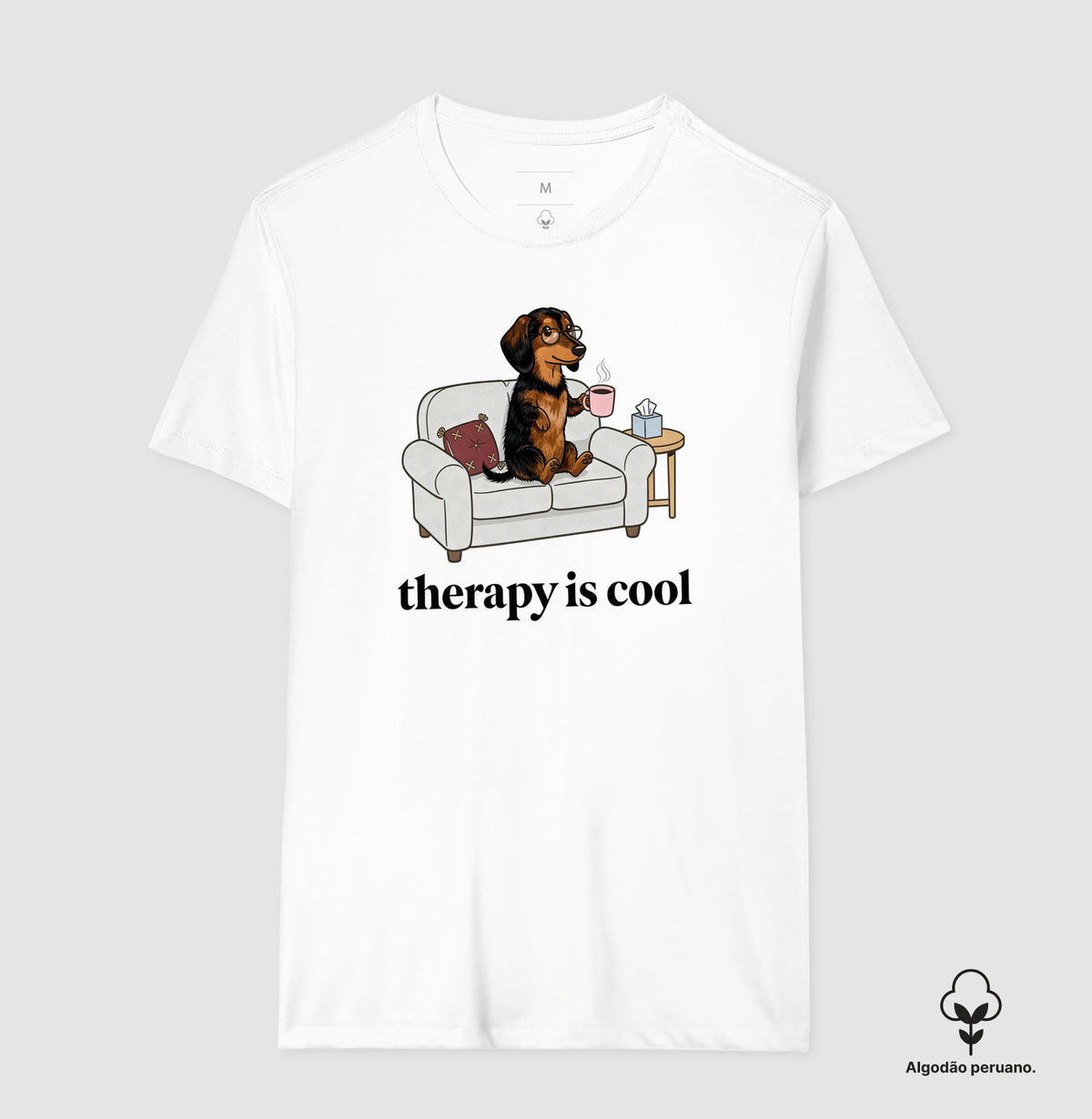 Camiseta Algodão Peruano 'Therapy is Cool' Cachorro Salsicha | Saúde Mental