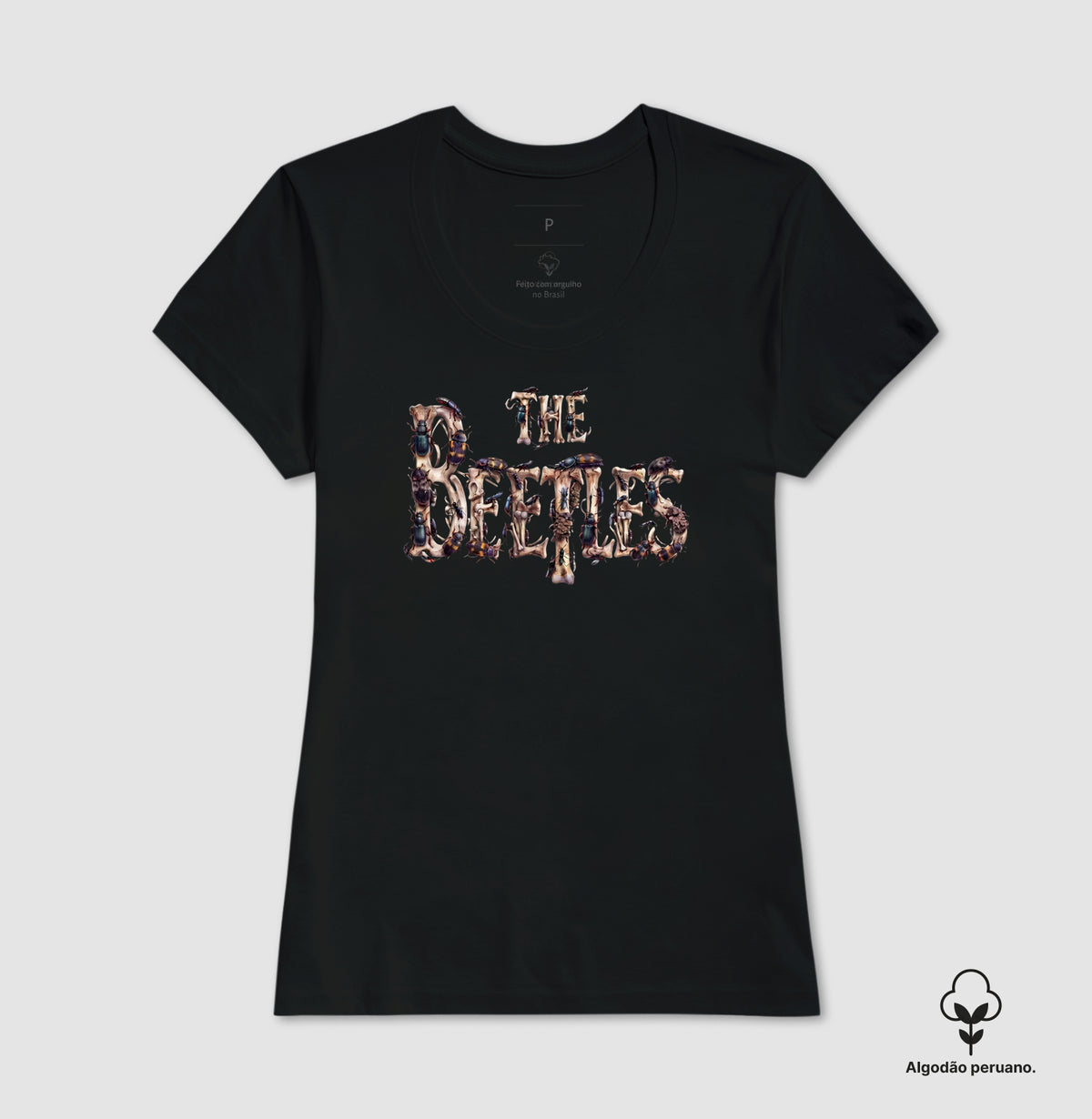 Camiseta Algodão Peruano Entomologia Forense "The Beetles" | Coleópteros & Rock 'n' Roll