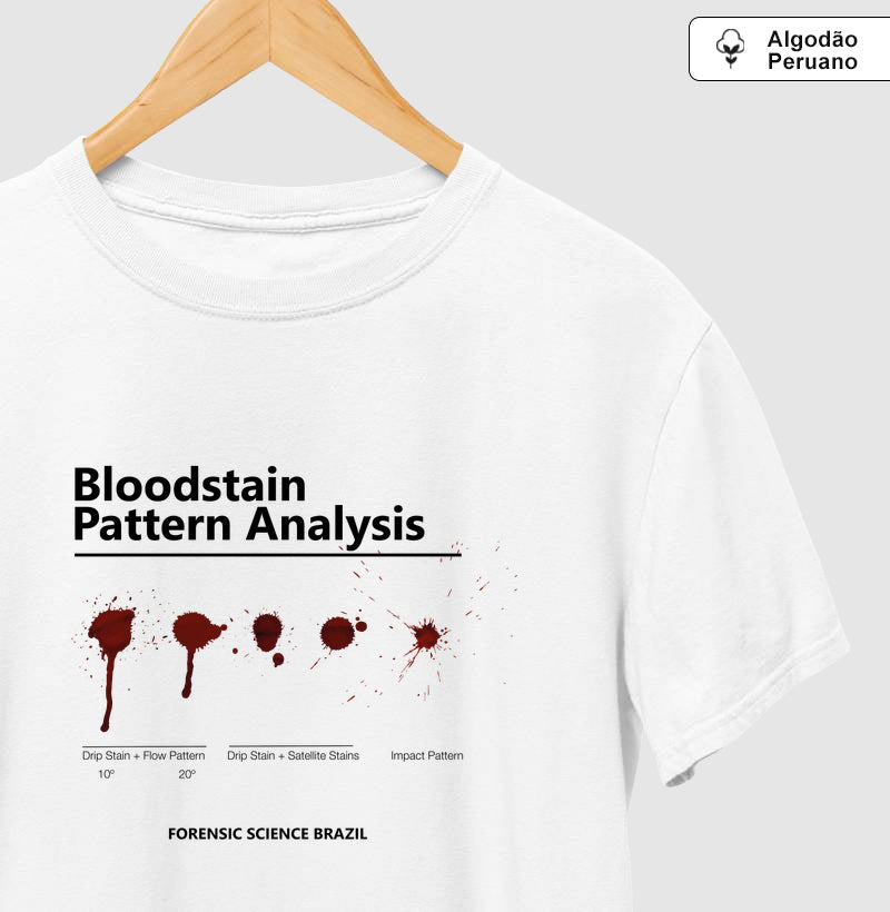 Camiseta Algodão Peruano Ciência Forense - Análise de Padrões de Sangue (BPA) | True Crime