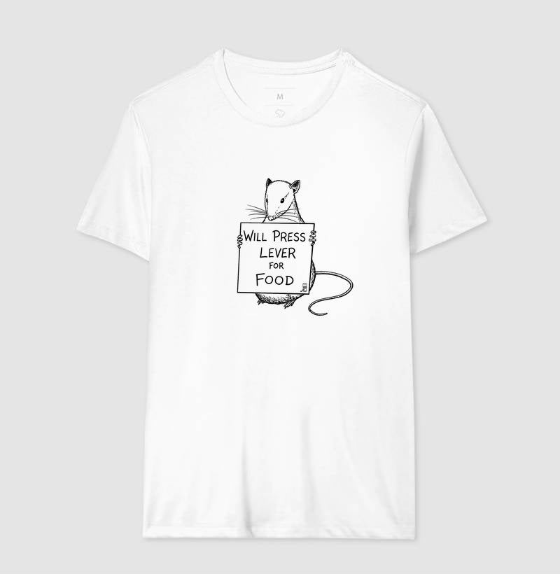 Camiseta Behaviorismo "Will Press Lever For Food" | B.F. Skinner & Condicionamento Operante