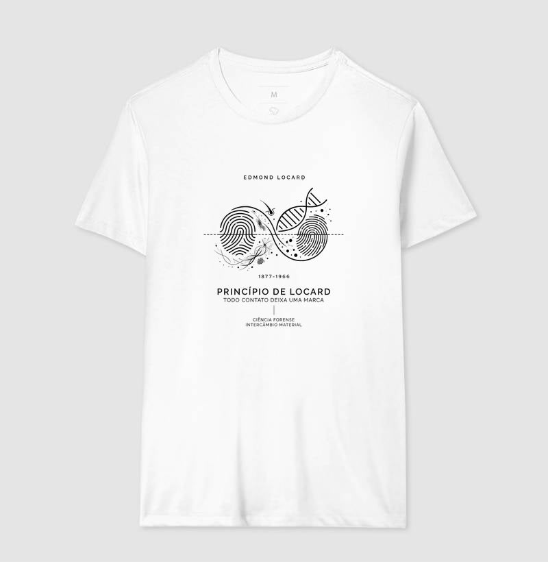 Camiseta Criminalística - Princípio de Locard (Intercâmbio Material) | Minimalista Premium