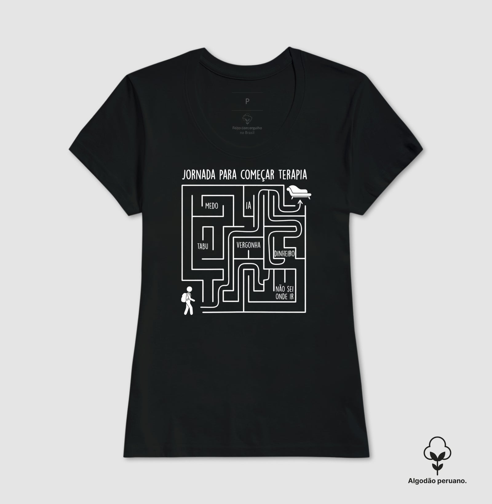 Camiseta Algodão Peruano Psicologia "Jornada Para Começar Terapia" | O Labirinto do Acolhimento